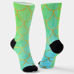 Chaussette Écailles de sirène dorées Paillettes turquoise sar
