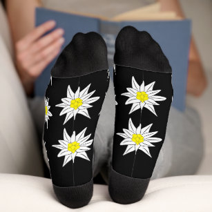 Chaussette Edelweiss Doodle Flowers Black Crew Chaussettes