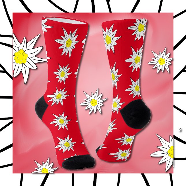 Chaussette Edelweiss Motif Floral Red Crew Chaussettes (Créateur téléchargé)