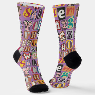 Chaussette Effet de texte Cool moderne en couleur violet mult