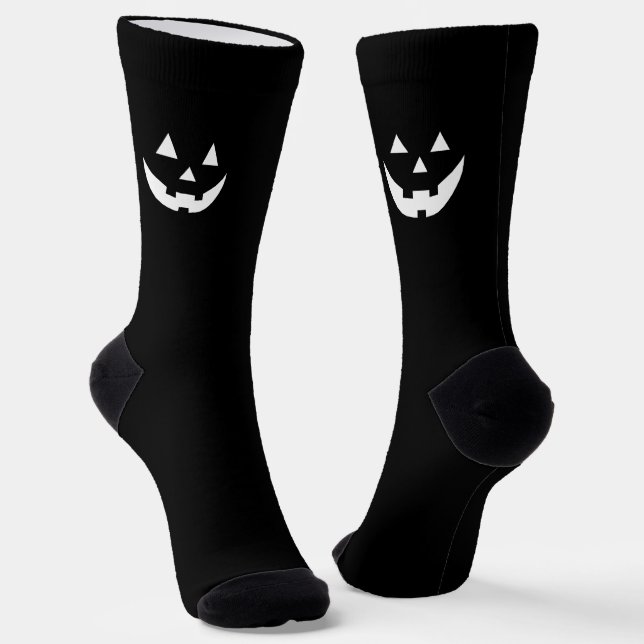 Chaussette Éffrayant noir blanc Jack-o'-lantern fun Halloween (Angulaire)