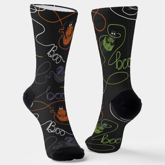 Chaussette Éffrayant noir "Boo tiful Tangled Kitty Halloween (Angulaire)