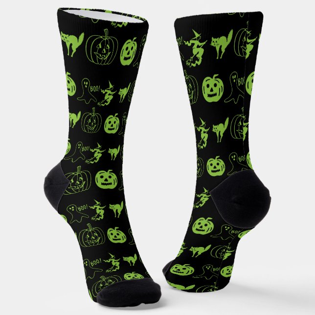 Chaussette Éffrayant noir vert citrouille chat fantôme Hallow (Angulaire)