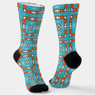 Chaussette Elégance moderne Bleu Orange Blanc Azulejos Carrel