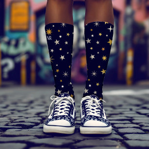 Chaussette Élégant Elegant Or Etoiles Marine Blue Monogramme