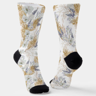Chaussette Élégant floral aquarelle lavande et pampas