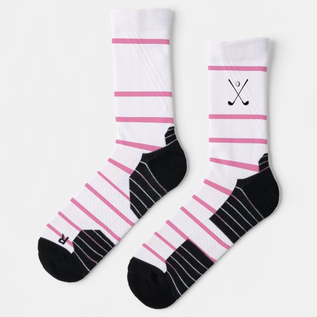Chaussette Elégant Golf moderne rose blanc en bande (Gauche)