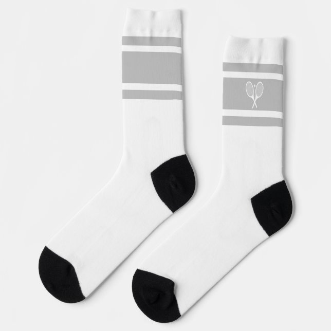Chaussette Élégant Gris Blanc Stripe Tennis Racket Athlétisme (Gauche)