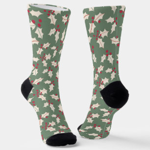Chaussette Élégant Holly Motif Vert rouge, ivoire