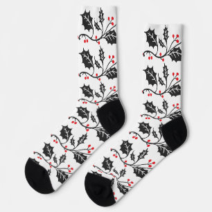 Chaussette Élégant motif de houx moderne rouge et noir