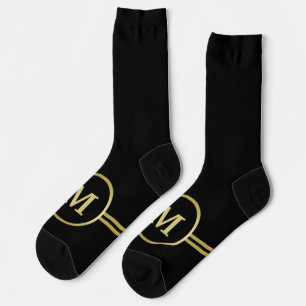 Chaussette Élégant or Monogramme personnalisé sur noir