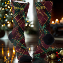 Élégant plaid de Noël personnalisé bordeaux et ver
