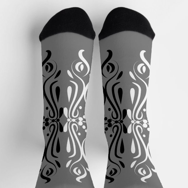 Chaussette Élégant style arlequin Abstrait noir et blanc (Haut)