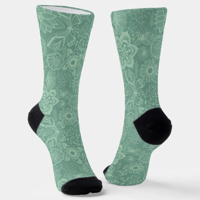 Chaussette Elégant Tons Vert Mint Retro Floral Dentelle (Angulaire)