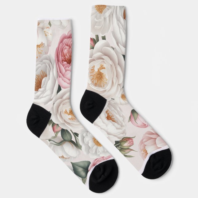 Chaussette Elégante Aquarelle Peony Rose chaussettes florales (Droite)