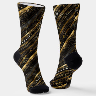 Chaussette Élégante Diagonale Noir Et Or