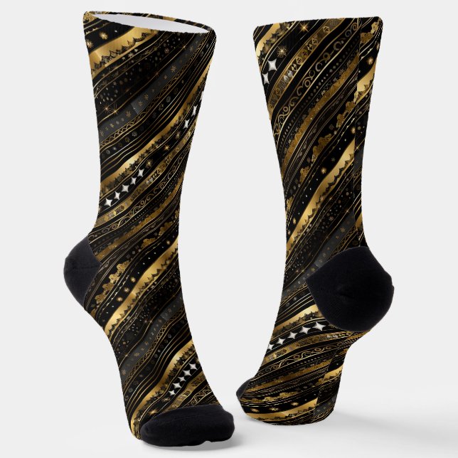 Chaussette Élégante Diagonale Noir Et Or (Angulaire)