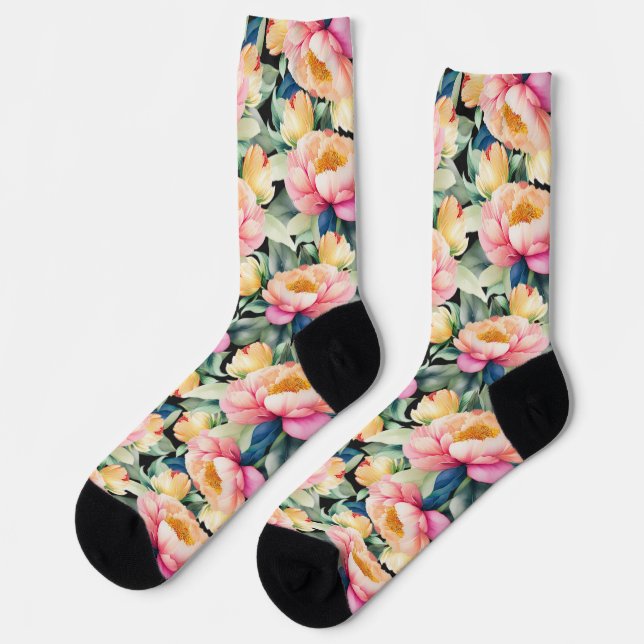 Chaussette Elégante tourbe d'aquarelle sur noir (Gauche)