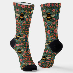 Chaussette Élégantes fleurs printanières rétro boho abeille