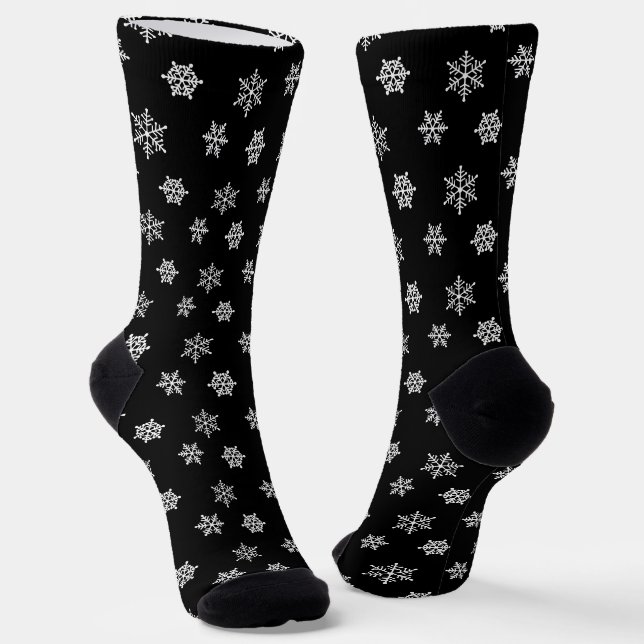 Chaussette Élégants flocons de neige sur Chaussettes noires (Angulaire)