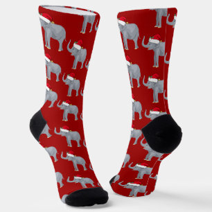 Chaussette Éléphant de Noël rouge mignon avec un chapeau de P