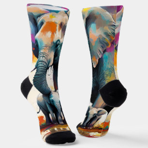 Chaussette Éléphants Mère Et Bébés Splash De Couleur,