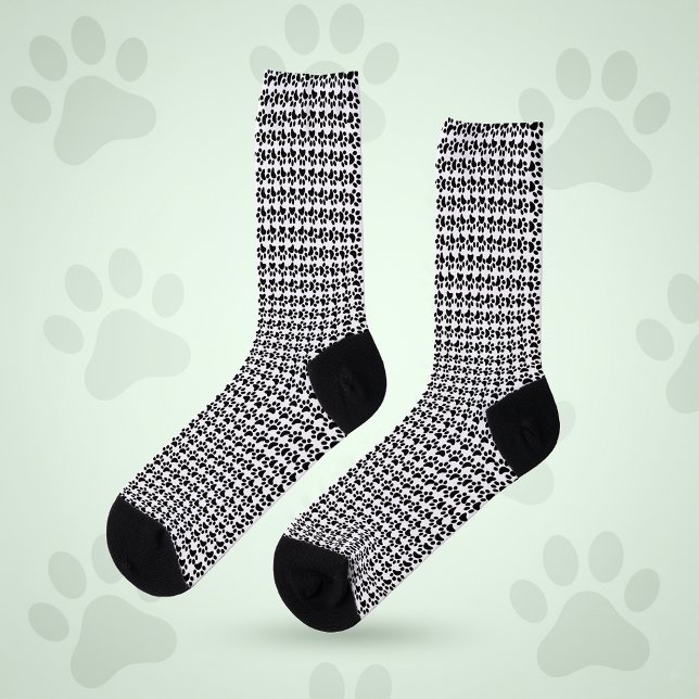 Chaussette Empreinte de patte noir et blanc de base (Black and white paw print socks. )