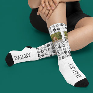 Chaussette Empreintes de pattes Nom personnalisé Photo de chi