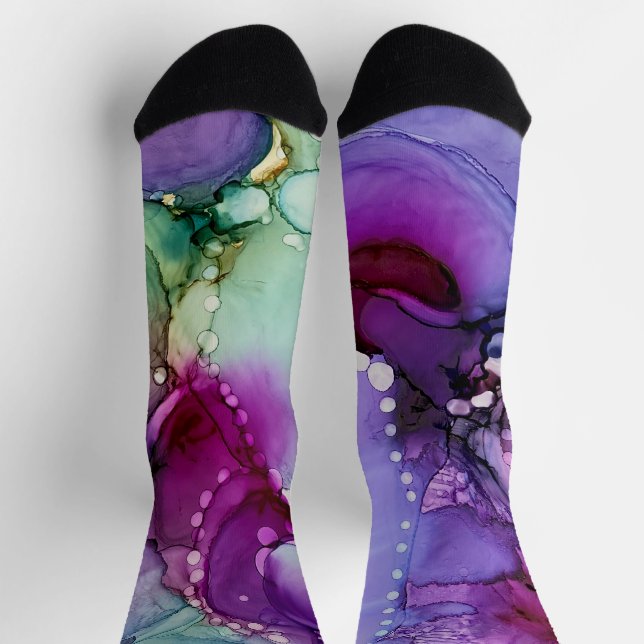 Chaussette Encre d'alcool multicolore encre Liquide Abstrait (Haut)