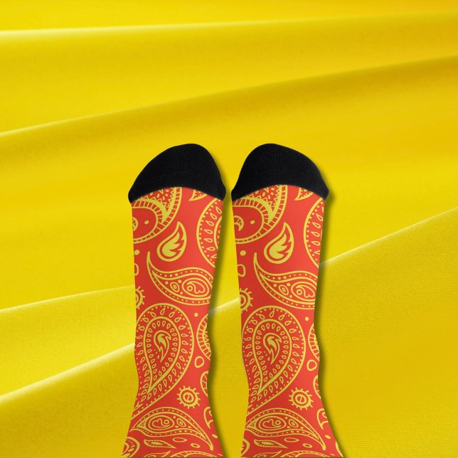 Chaussette Équipage De Paisley Jaune Et Orange (Créateur téléchargé)