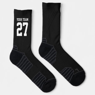 Chaussette Équipe sportive Noir Blanc Nom Numéro Basket