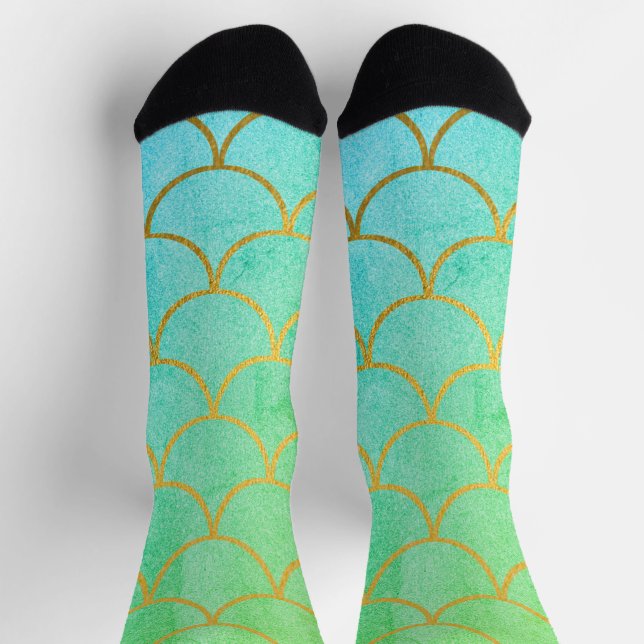 Chaussette Escaliers de sirène d'or Parties scintillant Turqu (Haut)