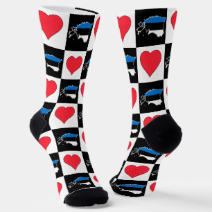 Chaussette Estonie Motif de coeur Carte du drapeau national e