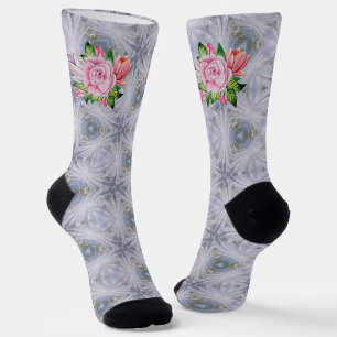 Chaussette Étoiles Argentées Et Roses Roses