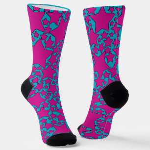 Chaussette Étoiles, Étoiles, Étoiles en Turquoise et Rose Cha