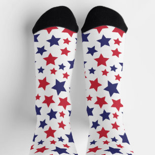 Chaussette Étoiles rouges et bleues, 4 juillet, fond blanc