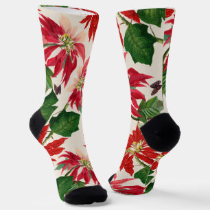 Chaussette Euphorbe Rouge Aquarelle Floral Végétation Rustiqu