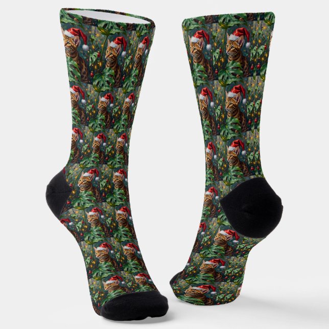 Chaussette Exotic Bengal Cat Jungle Christmas Playtime Art (Angulaire)