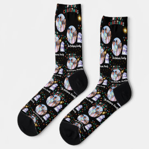 Chaussette Famille de Noël moderne Snowman Photo et nom