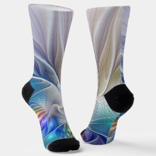 Chaussette Fantaisie florale, fleur fractale abstraite coloré