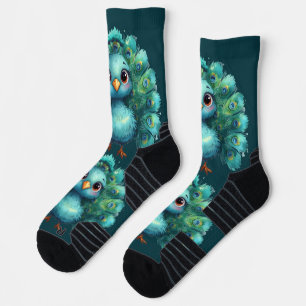 Chaussette Fantaisie mignonne Paon bleu fantaisiste 