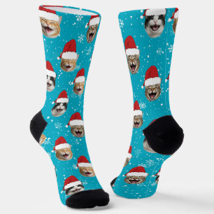 Chaussette Fantaisie Personnalisée Chat Visages Noël Chapeaux