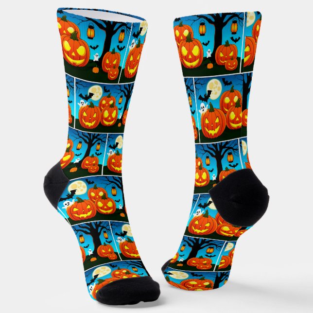 Chaussette Fantôme d'Halloween, Citrouilles, chauves-souris (Angulaire)