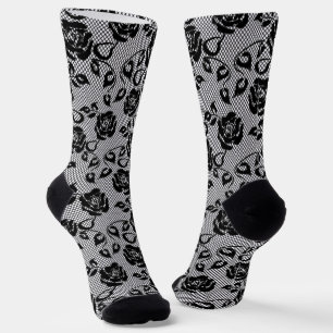 Chaussette Faux Black Rose dentelle Chaussettes Fishnet Desig