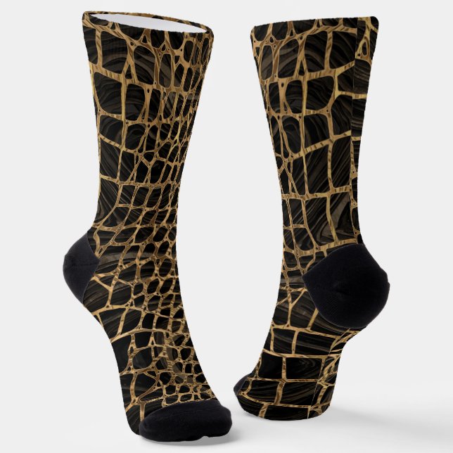 Chaussette Faux Crocodile Noir Liquide Marbre et or (Angulaire)