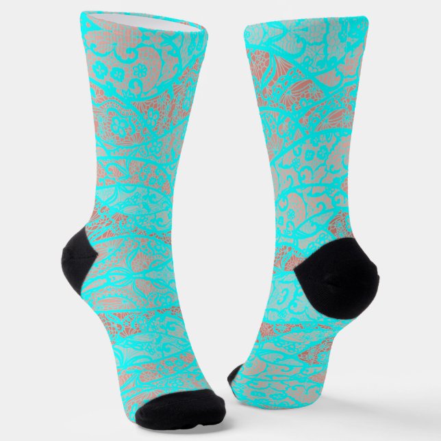 Chaussette Faux Lace Turquoise Blue Aqua Turquoise Fishnet Ch (Angulaire)