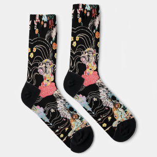 Chaussette FEMME, CENTAURE FLORAL motif Klimt noir blanc