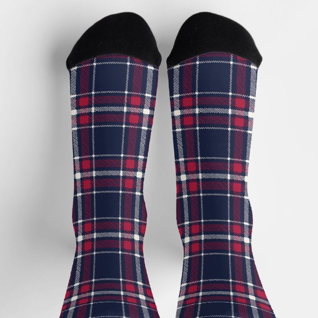 Chaussette Ferme rouge marine blanche main dessinée motif pla (Haut)