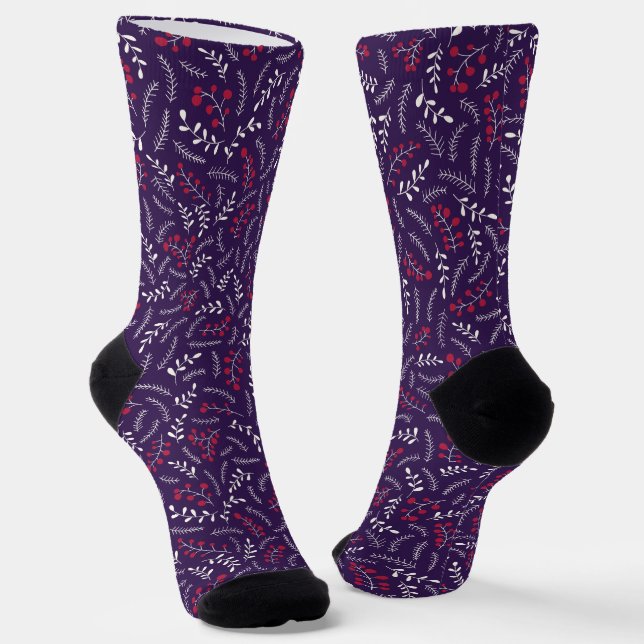 Chaussette Ferme violet violet roux roux feuillage motif (Angulaire)