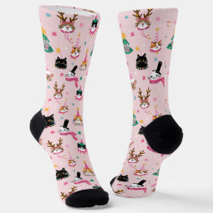 Chaussette Festive Chat Faces en Motif Casquette de vacances